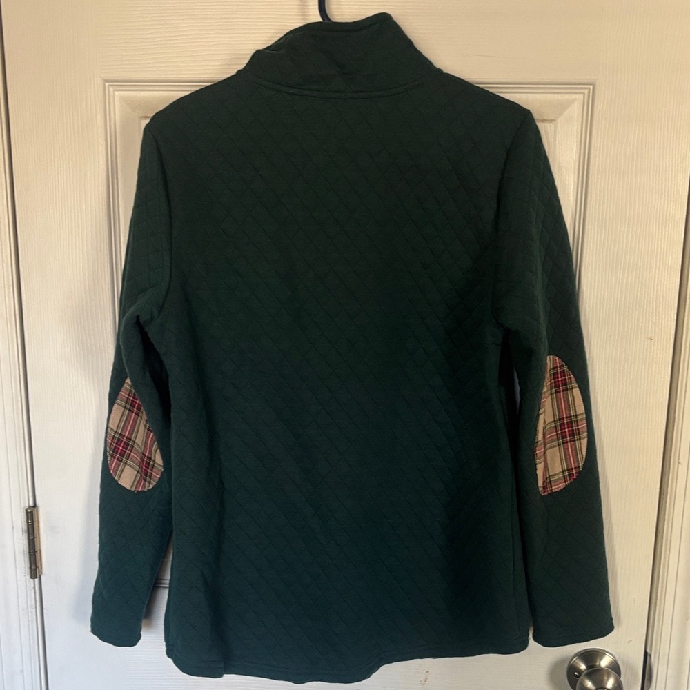 Quilted Green Pullover with Plaid Trim size Medium - Picture 5 of 7